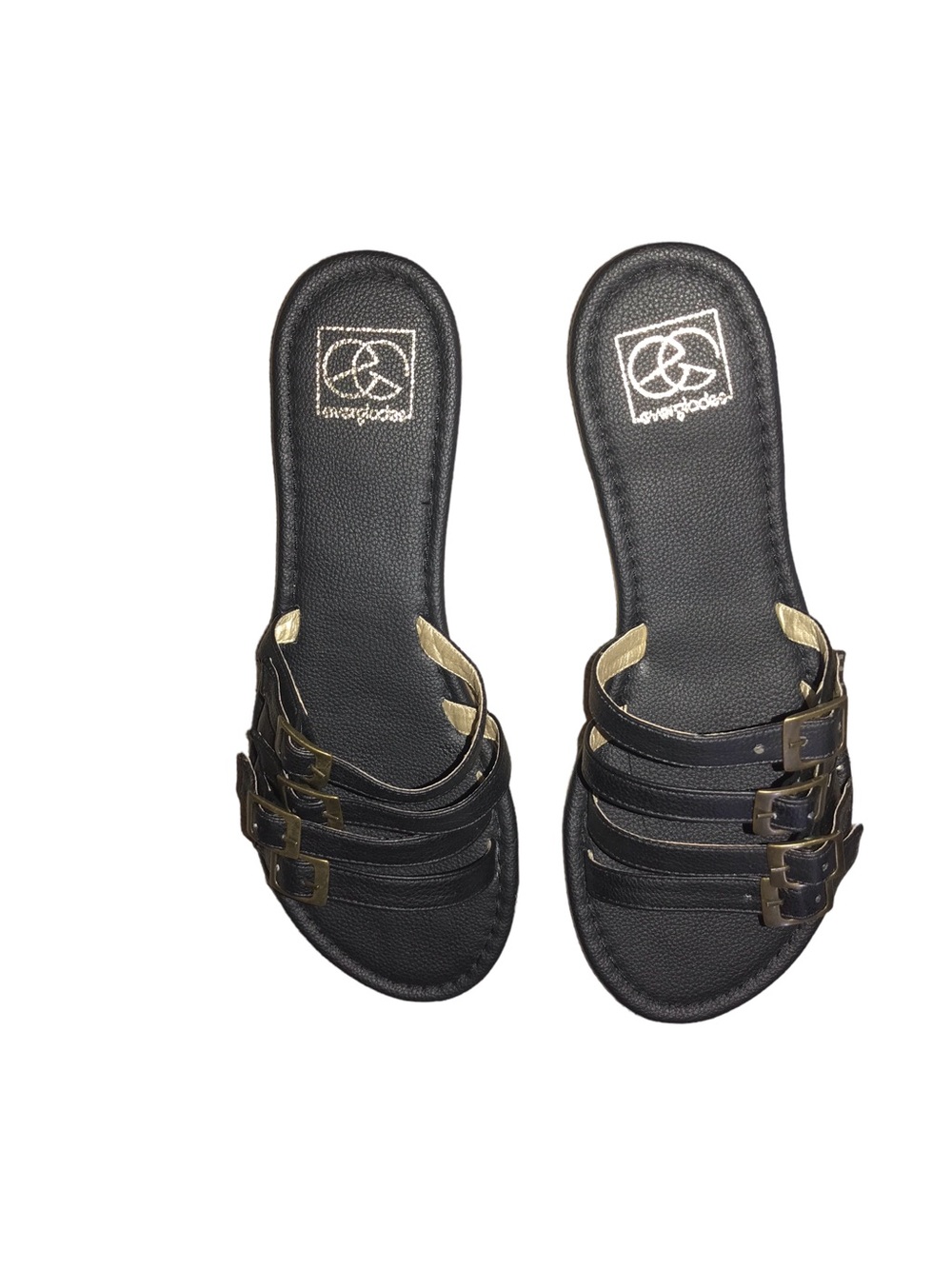 Lavin+Globe Black Slide Sandals with Gold Buckles